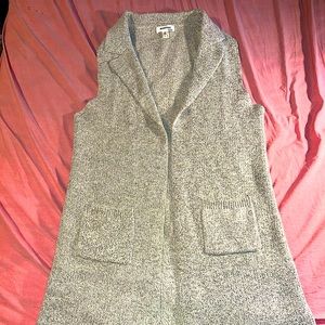 Long open front peacoat style wool blend sweater vest
